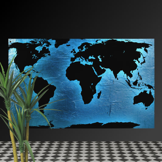 World Map Flag - Black & Blue